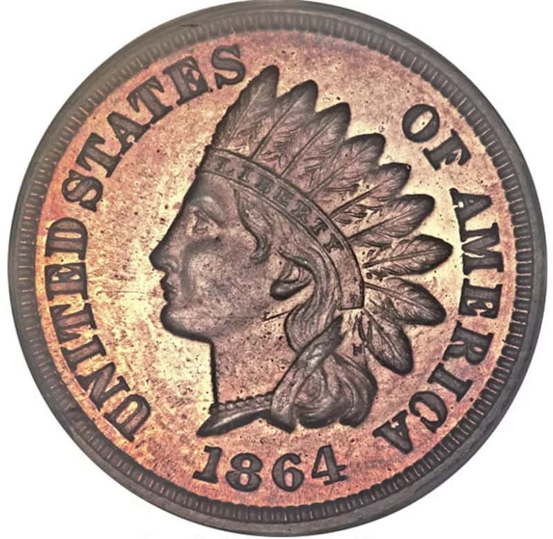 1864 Indian Head Penny With 'L' On The Ribbon Front