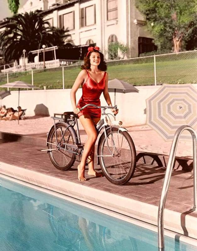 Rita Hayworth On A Bike At The Beverly Hills Hotel