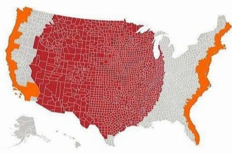 The Population Of Middle America Is Equal To Both Coasts