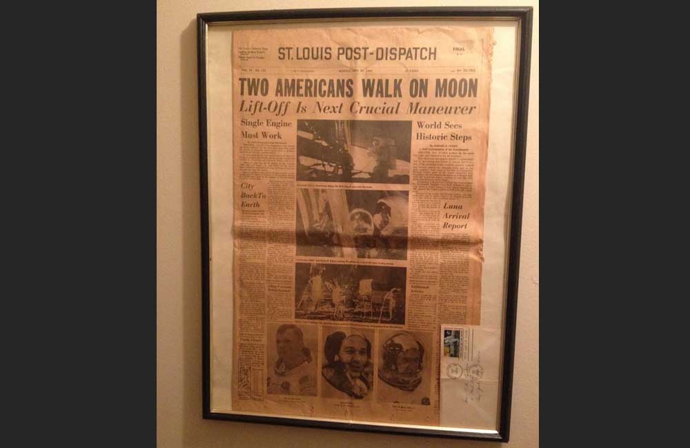 Original Framed Moon Landing Headline And Stamp